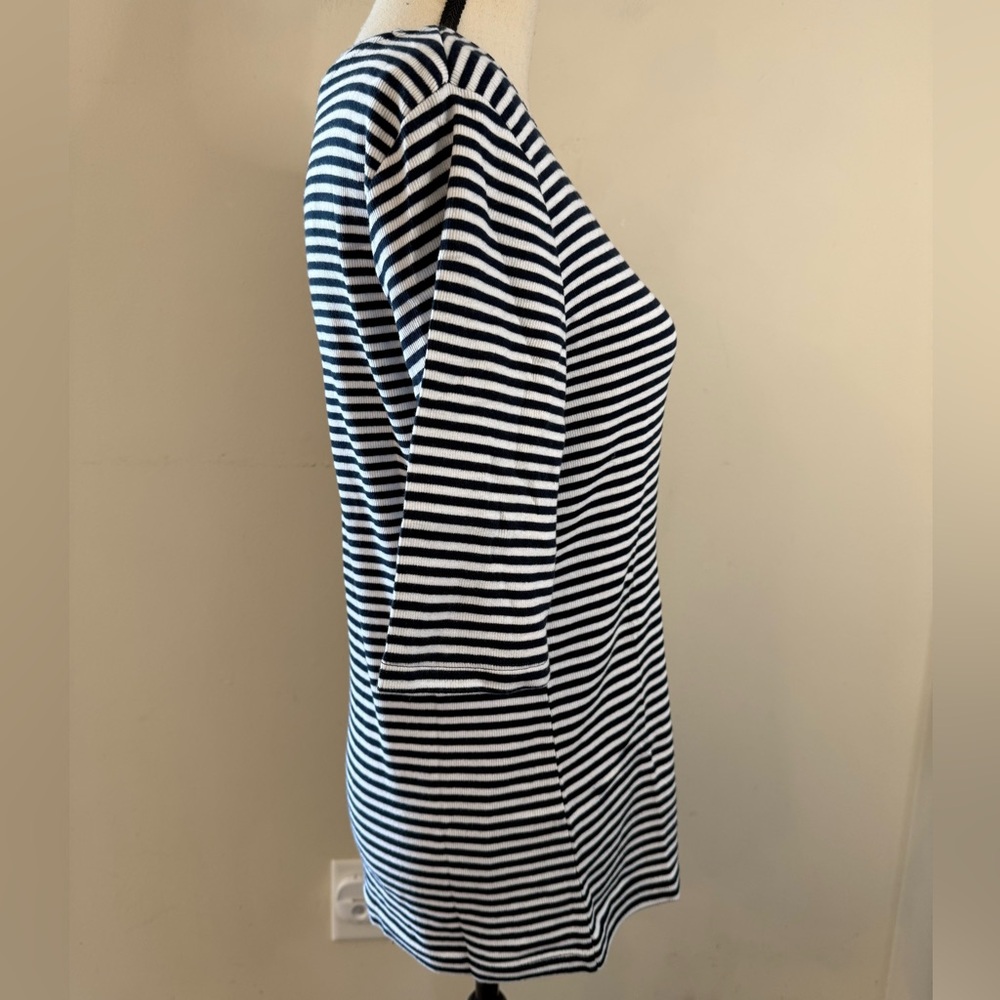 Banana Republic Factory ribbed elbow sleeve tee blue white stripe SZ LG - Picture 2 of 13